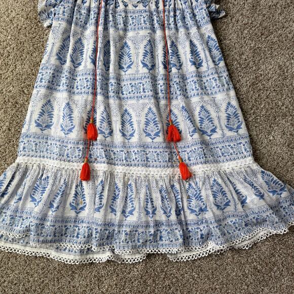 Bell by Alicia Bell Blue White Tunic Mini Dress Size Small Silk Cotton Blend - Picture 10 of 10